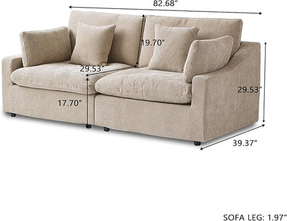 JACH Sectional Couches for Living Room, Cloud Sectional Couch with Deep Seat, Down Filled Modular Sofa, Covers Removeable & Washable, Love Seat Sofas Furniture for Living Room, Khaki