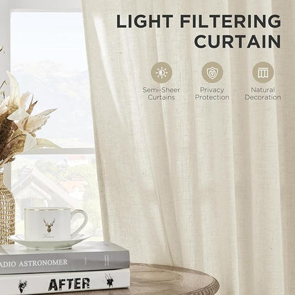 Joydeco Linen Curtains 120 inch Length 2 Panel Set, Light Filtering Curtain for Living Room Bedroom, 52 inch Wide Drapes with Rod Pocket Back Tab