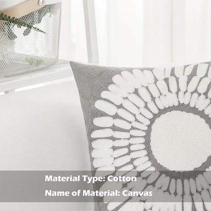 HWY 50 Grey Gray Decorative Throw Pillow Covers 18x18 Inch (1 Piece), Modern Embroidered Cotton Farmhouse Cushion Cover Pillow Case for Couch Living Room Bed Sofa, Sunflower