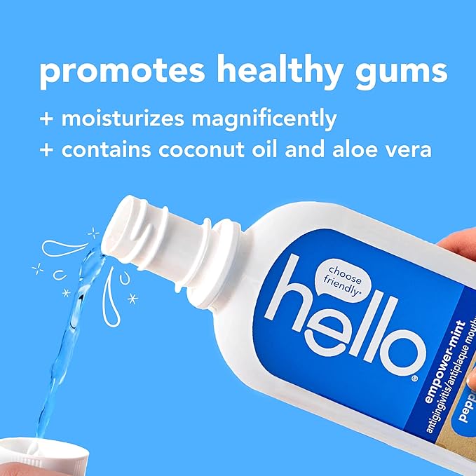 hello Empower-Mint Fluoride Free and Alcohol Free Mouthwash, Non Alcoholic Mint Mouthwash Pack, Peppermint Pow, 3 Pack, 16 Fl Oz Bottles