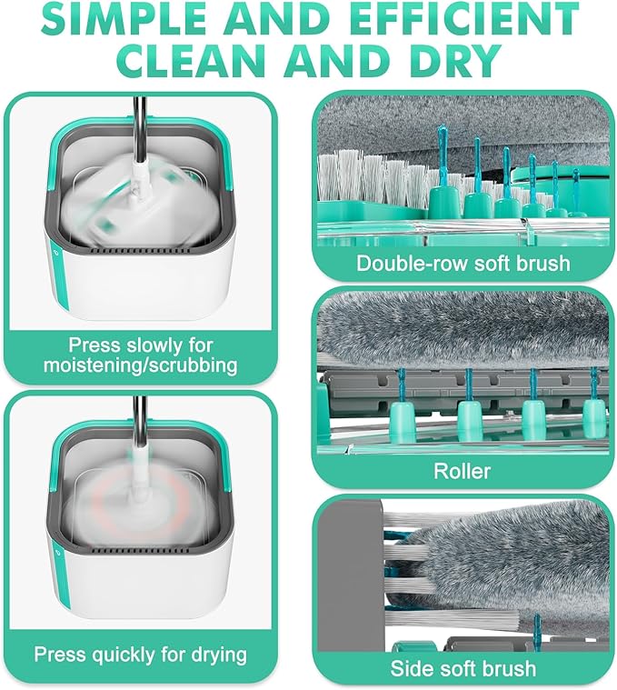 Upgraded Spin Mop and Bucket Self-Standing Mop Bucket Separate Dirty and Clean Water System Self Wringing 360° Rotating Clean Mop and Bucket Set with14Pads Mop-Blue