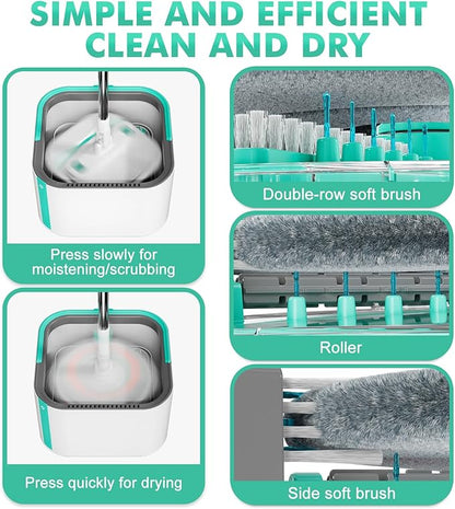 Upgraded Spin Mop and Bucket Set Self-Standing Mop Bucket Separate Dirty and Clean Water System Self Wringing 360° Rotating 90° Foldabl Mops and Buckets for Floor Cleaning (Blue, 6Pads)
