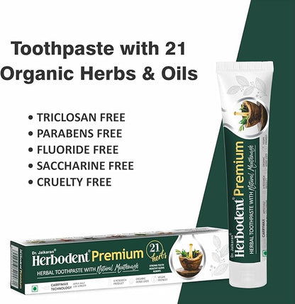 Herbodent® Premium Toothpaste - 5.82 Oz Pack of 4 | 21 Herbs for Strong Teeth & Healthy Gums- Neem, Clove, Cinnamon, Cardamom with Natural Mouthwash-No Paraben, No Fluoride, No Saccharin, No Triclosan