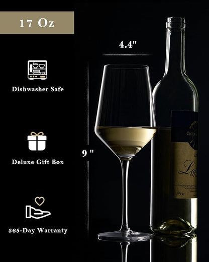 JBHO 17 oz Lead-Free Wine Glasses Set of 4, Hand Blown Durable Crystal Wine Glasses for Daily Use and Hosting Guests, Thin Rim for Serving Red and White Wine, Gift packing for any occasion