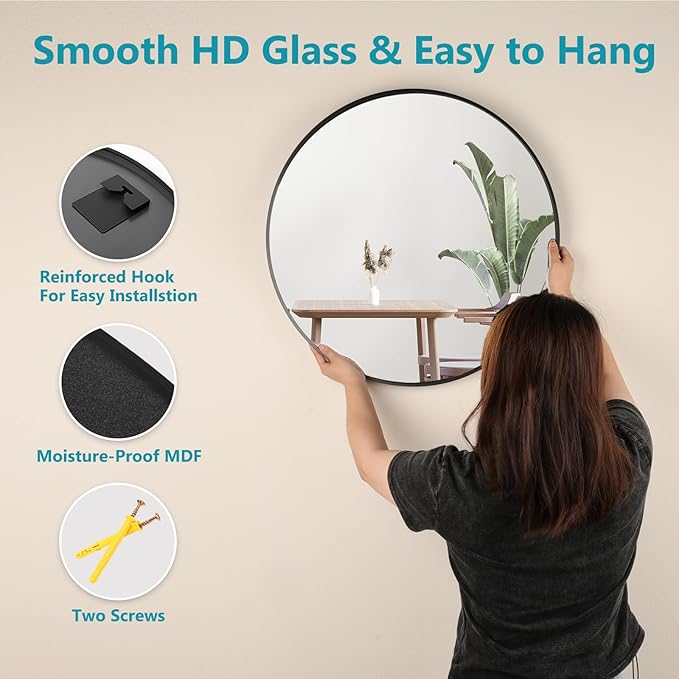Fabuday Black Circle Mirror for Wall 20 inch - Round Mirrors for Bathroom, Entryway, Living Room, Hallway, Bedroom Decor, Small Matte Framed