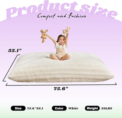 Hobestluk 3 in 1 Bean Bag Chair Giant Bean Bag Chairs for Adults with Ripple Cover Convertible Bean Bag Floor Cushion with Machine Washable Cover for Living Room (Ripple White)
