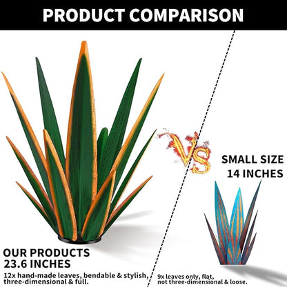 Large Tequila Rustic Sculpture, Rustic Metal Plants for Outdoor Patio Yard, Home Decor Hand Painted Agave Garden Statue, Outdoor Lawn Ornaments Yard Stakes (Dark Green - L)