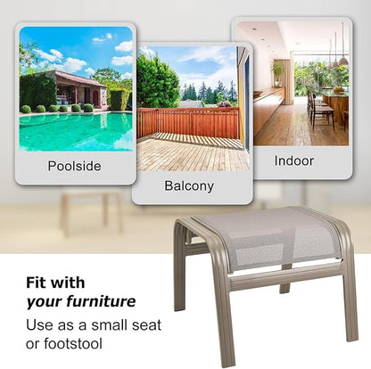 Outdoor Ottoman Patio Footstools Assembled Aluminum Footrest Side Table Small Chair Patio Ottoman for Garden,Balcony,Poolside 2 Set Champagne