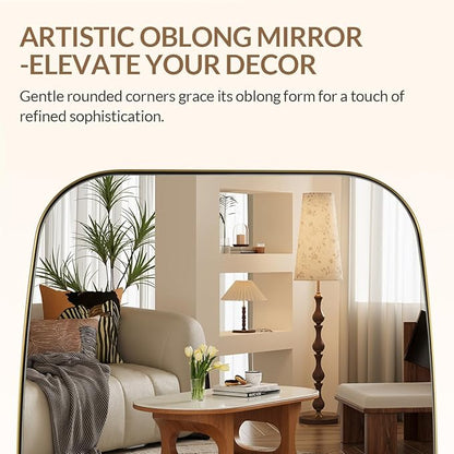 ANDY STAR Brass Bathroom Mirror, 24x32’’ Brushed Gold Metal Frame Oblong Mirror for Bathroom, Modern Gold Oval Bathroom Mirror for Over Sink, Hangs Horizontal or Vertical