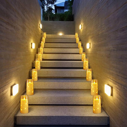 NURADA 3"x6"Flickering Flameless Candles: Built-in Star String Lights Acrylic Battery Operated LED Pillar Candles with Remote and Timer for Romantic Mood Home Decoration - 2 Pack Gold