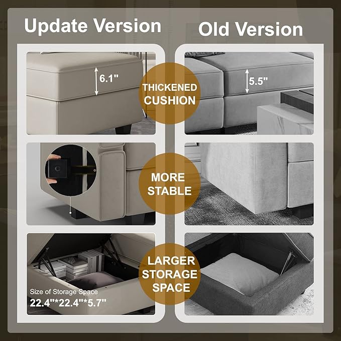 Belffin Modular Sectional Sofa U Shaped Sectional Couch with Reversible Chaises Velvet Modular Sofa with Storage Seat Grey