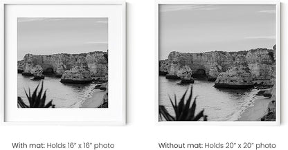 HAUS AND HUES 20x20 White Metal Picture Frames Matted to 16x16 - Features Premium Aluminum & Hanging Hardware, Shatterproof Plexiglass - Ideal for Home, Room, Office (20x20 in, White, Set of 9)