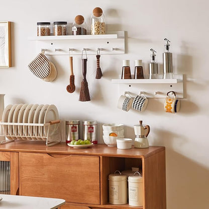 Wood Coat Hook with Wall-Mounted Shelf,23.62in Entryway Wall Hanging Shelf,for Bathroom, Kitchen,Coat Towel Key Organizer White YD-WS0260W