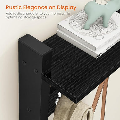 Homode Wall Coat Rack With Shelf, Wood Entryway Hanger With Hooks, Small Floating Pegs for Hanging Coats, Hats, Purses, Backpacks, Black