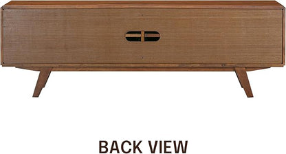NTC Sapa Mid-Century Modern Solid Wood TV Stand 4-Door Media Console with Carved Geometric Fronts for TVs up to 75", Effortless Assembly, Dark Walnut