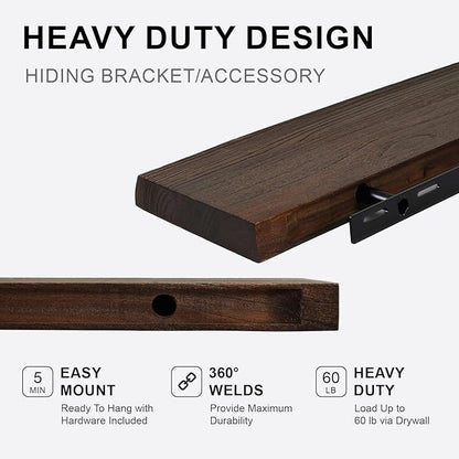 Floating Shelves Set of 2, Aged Elm Wood Picture Ledge Shelf, Floating Shelves for Wall for Bedroom Kitchen Bathroom Living Room (Walnut, 24 inch)