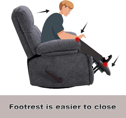 Oversized Swivel Rocker Recliner Chair for Adult, Rock Recliner for 350lb Big Man, Extra Wide Manual Recliners, Overstuffed Soft Rocking Sofa Chair,Light Grey