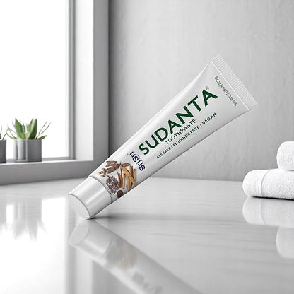 Sri Sri Tattva Sudanta Herbal Toothpaste for Oral Care Protection - Fluoride Free Ayurvedic Toothpaste to Strengthen Teeth and Gums Without Causing Sensitivity - All Natural (200g) Pack of 2