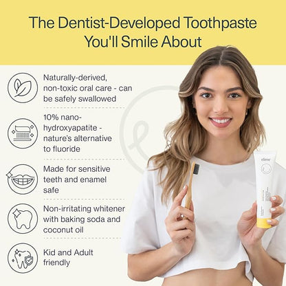 ELIMS Nano Hydroxyapatite Fluoride Free Toothpaste - Xylitol Remineralizing Toothpaste for Whitening Sensitive Teeth - SLS Free Orange Pineapple Mint Flavor for Adults & Kids 4oz