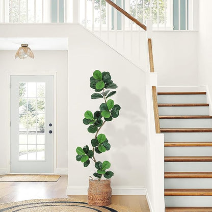 GarveeHome Fiddle Leaf Fig Artificial Tree with White Planter,6ft Faux Plants Indoor with Moss, Fake Rubber Tall Fake Floor Plant in Pot - Artificial Trees for Home Office Living Room Decor