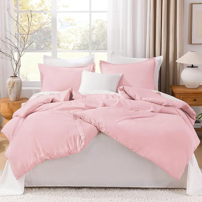 Litanika Pink Twin/Twin XL Comforter Set, 2 Pieces Girls Teen Kids Cute Soft Solid Bedding Comforter Set, All Season Bed Set (66x90In Comforter & 1 Pillowcase)