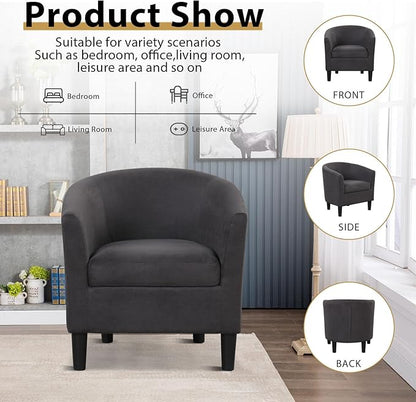 INZOY Modern Accent Chair with Ottoman for Small Space, Club Chair with Ottoman Set, Comfy Fabric Barrel Reading Chairs for Living Room Bedroom, Round Reading Chair with Foot Rest, Dark Grey