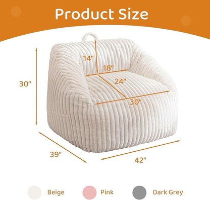 BYBYME Giant Bean Bag Chair for Adults and Kids, Large Comfy Cozy Beanbag, Floor Sofa for Teens, Living Room, Gaming, Reading, Beige