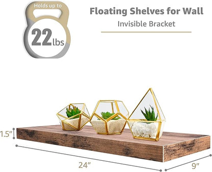 Sorbus Floating Shelves for Wall - 24" Bathroom Shelves, Wall Decor for Bedroom, Kitchen, Living Room, Home Decor & Book Storage - Mounted Floating Shelf with Invisible Brackets (Mahogany, 3 Pack)