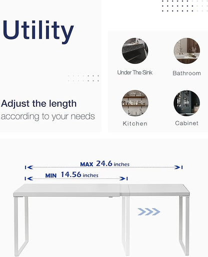 Nxconsu Cabinet Shelf Expandable Organizer Riser Rack for Kitchen Pantry Cupboard Under Sink Countertop Home Organization Extra Storage Space Saver Heavy Duty Metal Edgeless Design White