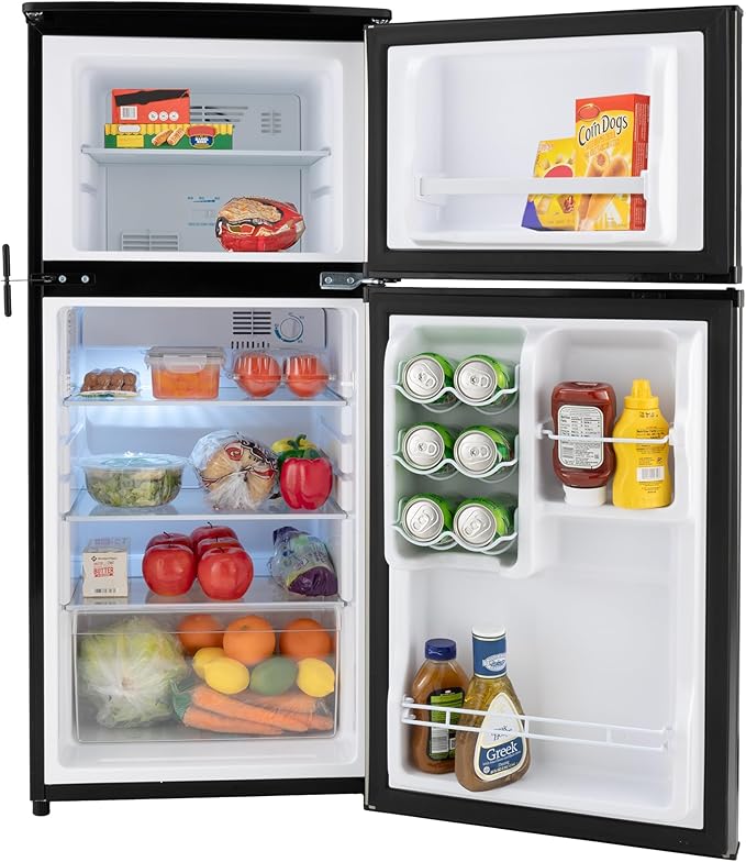 RecPro 4.4 Cu Ft 12V RV Refrigerator with Freezer | Frost-Free, Black Finish | Adjustable Shelves, Reversible Door, Built-In Lock | Off-Grid Camper Fridge | 19.5”W x 23.5”D x 43.5”H