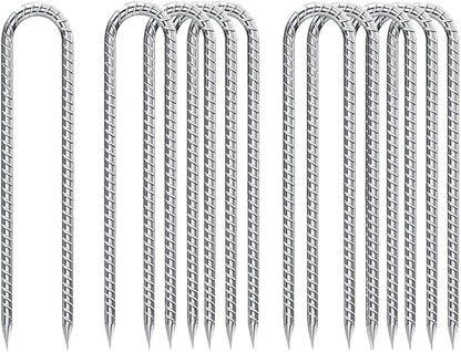 U-Hook-Rebar-Stakes-12 Inch, Ground Stakes Heavy Duty Rebar Stakes for Camping 8pcs Rebar Stakes Rust Proof Coated Metal for Flower Gardens Dog Fence Camping Tents Chicken Coop