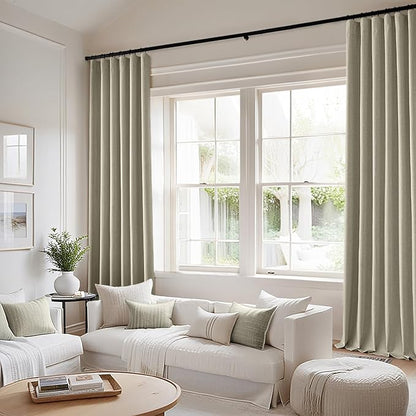MIULEE 100% Blackout Curtains 120 Inch Long 2 Panels Set for Bedroom, Thick Luxury Faux Linen Black Out Curtain Room Darkening Back Tab Pleat Window Textured Drapes with Hooks for Living Room, Oatmeal
