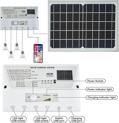 Solar Powered Indoor & Outdoor Pendant Lights with 4 LED Bulbs, Each 5m Cord, Waterproof, 6000mAh Battery for Yards, Gardens, Patios, Camping, RVs & Sheds