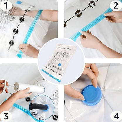 Amazon Basics Vacuum Compression Space Saving Storage Bags with Hand Pump for Clothes Packing, Ideal for Blankets, X-Jumbo Pack of 4