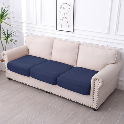 hyha Waterproof Couch Cushion Covers for Pets, Non Slip Sofa Seat Cover for Dogs Washable, Soft Thick Stretch Jacquard Fabric, Sofa Slipcovers with Elastic Bottom (3 Pieces, Navy)