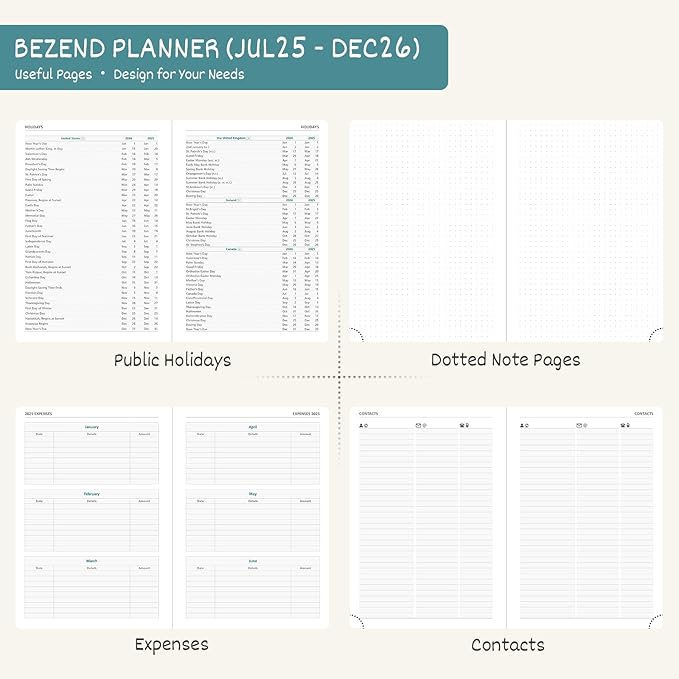 BEZEND Planner 2025-2026 Weekly and Monthly, 8.5" x 11" Academic Calendar (Jul 25-Dec 26) Vertical Daily Appointment with Hourly Timeslot & Monthly Tab, PU Leather Hardcover - Blueberry