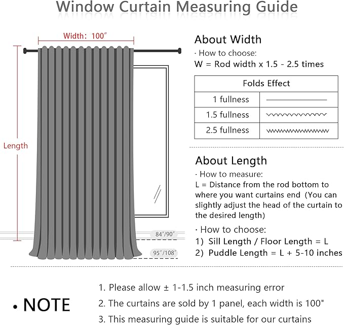 MYSKY HOME White Curtains 95 Inches Long Semi Sheer Drapes Light Filtering for Sliding Glass Door Window Treatments Soft Cotton Blend Panels Linen Look Farmhouse Style, 100" x 95", 1 Piece