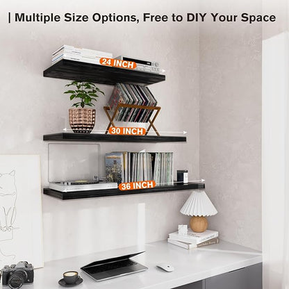 Wall Shelf Set of 2,Dark Wood Floating Shelves 36 in W x 10 in D x 1 in H, Wooden Floating Wall Shelf with Invisible Brackets for Living Room/Bedroom/Bathroom/Kitchen Storage and Decor