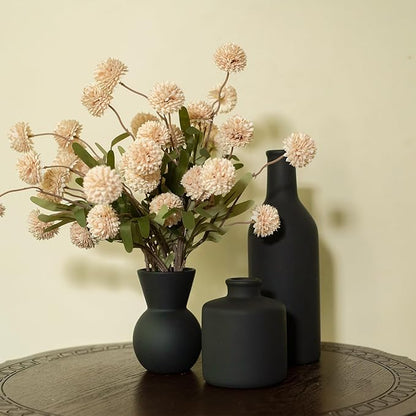 Fake Flowers in Vase for Centerpieces, Faux Flowers in Modern Ceramic Vase Set of 3 with 8 Artificial Autumn Chrysanthemums Home Decor
