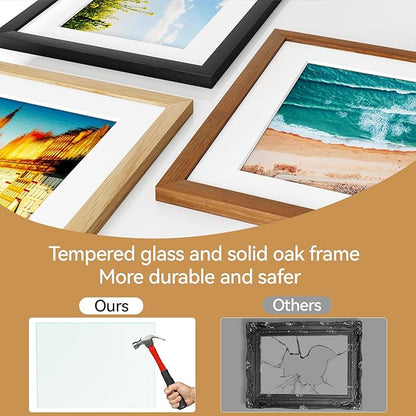 IBUYKE 8x10 Picture Frame,Set of 3,Solid Oak Wood 8x10 Photo Frame with Mat to 5x7,10x8 Picture Frames With Tempered Glass,Tabletop or Wall Mount Display,Home Decor,Black Oak 8 x 10 Frame,UWPF0810B-3