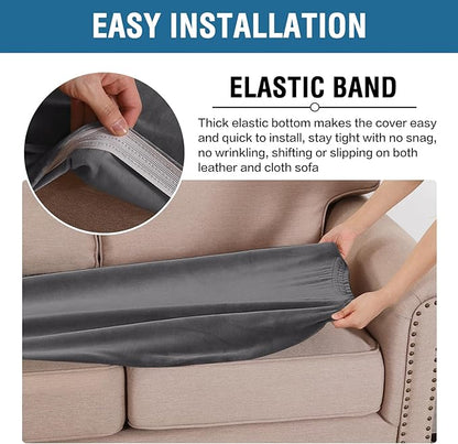 H.VERSAILTEX Velvet Stretch Individual Loveseat Couch Cover Plush Slipcover for Sofa Furniture Protector Seat Cover (1 Piece Loveseat Cushion Cover, Grey)