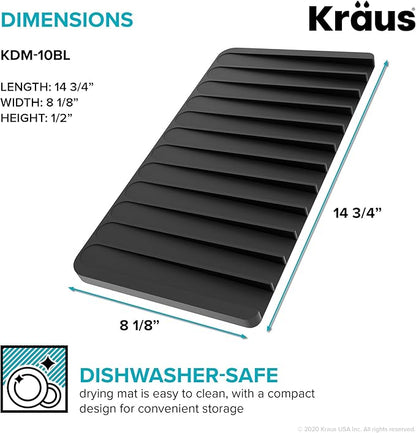 Kraus Roll Up Dish Drying Rack with Self-Draining Silicone Dish Drying Mat and Silicone Soap Dish Holder in Dark Grey, KDM-KRM-10DG