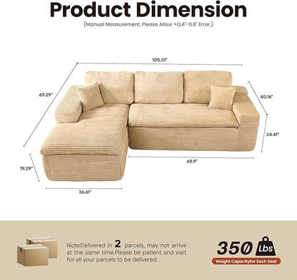 ovios 105” Modular Sectional Sofa with Thicken Seat Cushion, Cloud Couch with Deep Seat, Modern L-Shape Sofas Couches with Chaise,Upholstered Couches for Living Room Bedroom,Camel