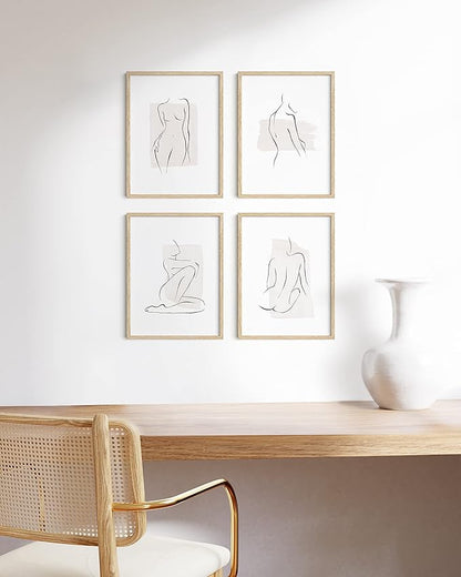 HAUS AND HUES 12x16in Beige Oak Wood 4-Piece Picture Frame Set, Natural Oak Wood Frames, Premium Wood Source, Rustic Modern Style, Set of 4 12x16 Frames
