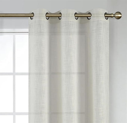 MIUCO Semi Sheer Curtains Poly Linen Textured Solid Grommet Curtains 63 Inches Long for Living Room 2 Panels (2 x 37 Wide x 63" Long) Beige