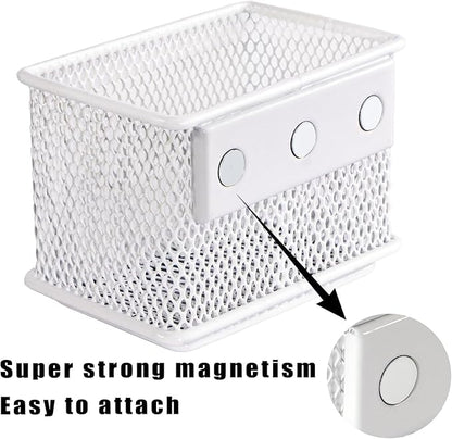 White Magnetic Basket, Magnetic Pencil Holder for whiteboard, Wire Mesh Magnetic Refrigerate Organizer, Magnetic shelf Desktop Storage, 3.42'' x 2.36'' x 2.55'',Set of 4
