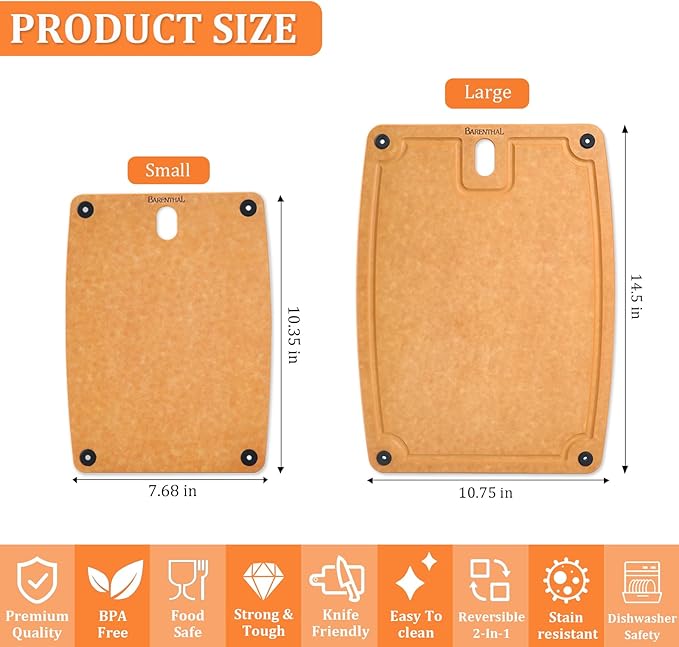 Cutting Boards for Kitchen Dishwasher Safe Eco-Friendly Composite Cutting Board Set of 2, Reversible Chopping Board with Handles & Juice Grooves, Small & Large Cutting Board for Countertop