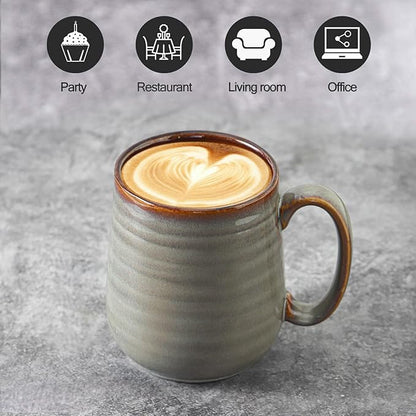 Hasense 12 oz Coffee Mugs, Ceramic Coffee Cups Set of 6, Stoneware Latte Mug with Large Handle for Coffee, Tea, Milk and Chocolate, Easy Hold & Clean, Dishwasher & Microwave Safe, Light Grey