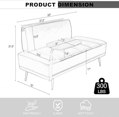 Sofa,Bed Bench,Small Spaces Furniture,Polyurethane Leather,Wood Frame,High Density Sponge Infillings,360-Degree Swivel Tray,Black Metal Leg (Black)