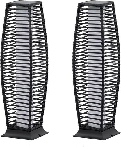 2 Pieces Outdoor Floor Lamp Weather-Resistant Outdoor Wicker Light Solar Powered Lantern Deck Lights for Patio Yard Garden
